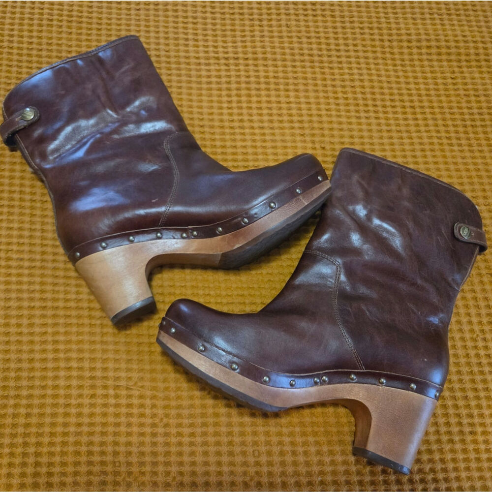 Vintage Y2K UGG Lynnea Leather Shearling Sherpa Boots Studded Chunky Block GUC 7